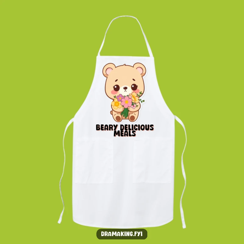 Funny Bear Bouquet Apron: Smug Flower Bear Kitchen Wear, Adorable Cooking Gift!