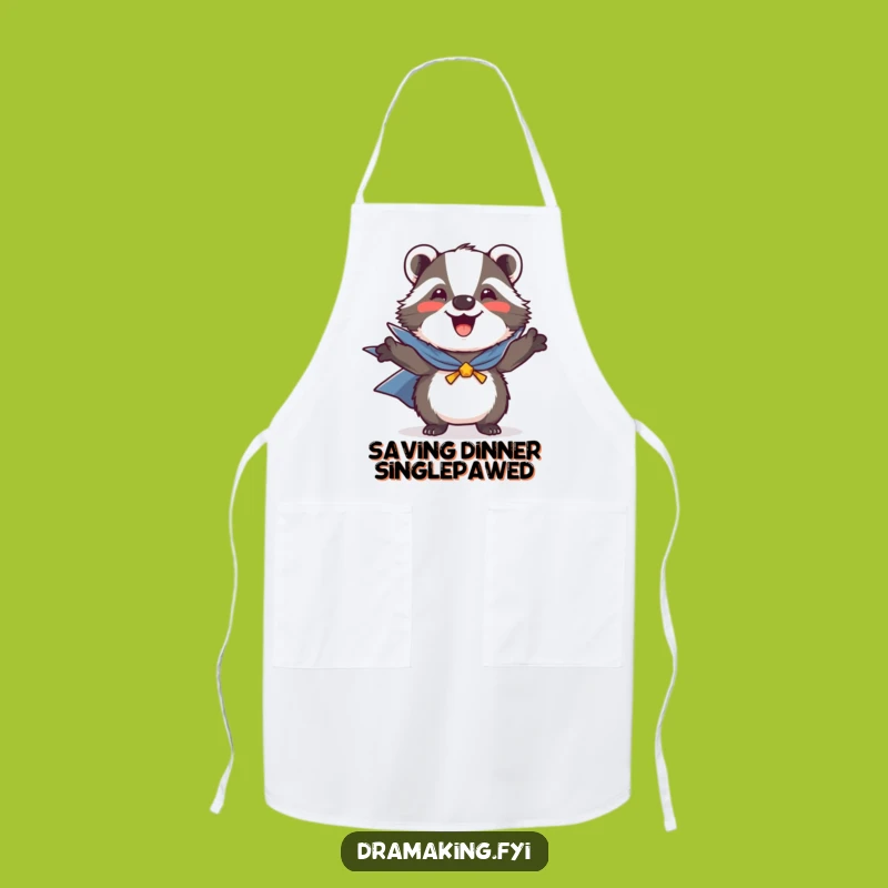 Funny Heroic Badger Apron: Joyful Cape-Wearing Chef for Kitchen Adventures