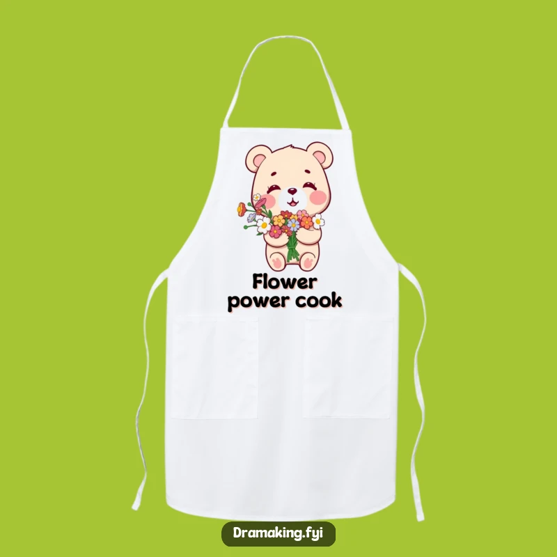 Funny Smug Bear Apron: Chef's Pride with Floral Flair