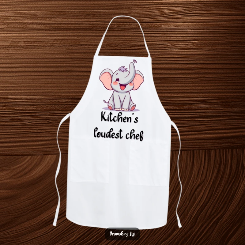 Funny Elephant Trumpet Apron showing a happy elephant trumpeting loudly, bringing theatrical joy and humor to cooking.