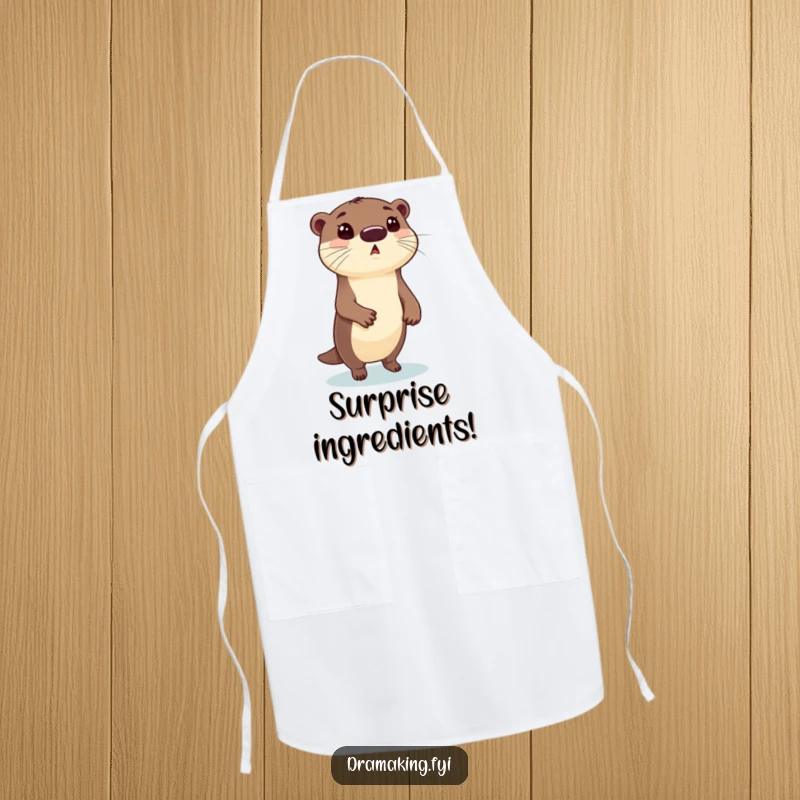 Funny Otter Apron: A surprised otter striking a dramatic pose, a humorous kitchen accessory for cooks who enjoy a theatrical flair.