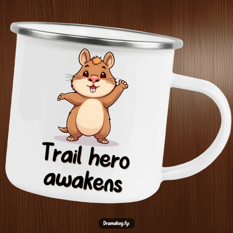 Funny Hero Capybara Camping Mug featuring a capybara in a heroic, spotlight-worthy pose, ready for funny outdoor expeditions.
