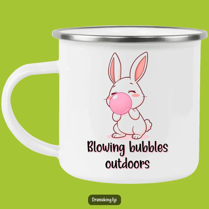 Funny Rabbit Blowing Bubblegum Camping Mug - Adventure with a Cheerful Twist