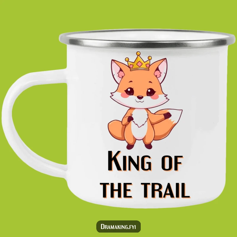 Funny Fox King Camping Mug: Enamel Royal Pose Cup, Rugged & Hilarious Gift!
