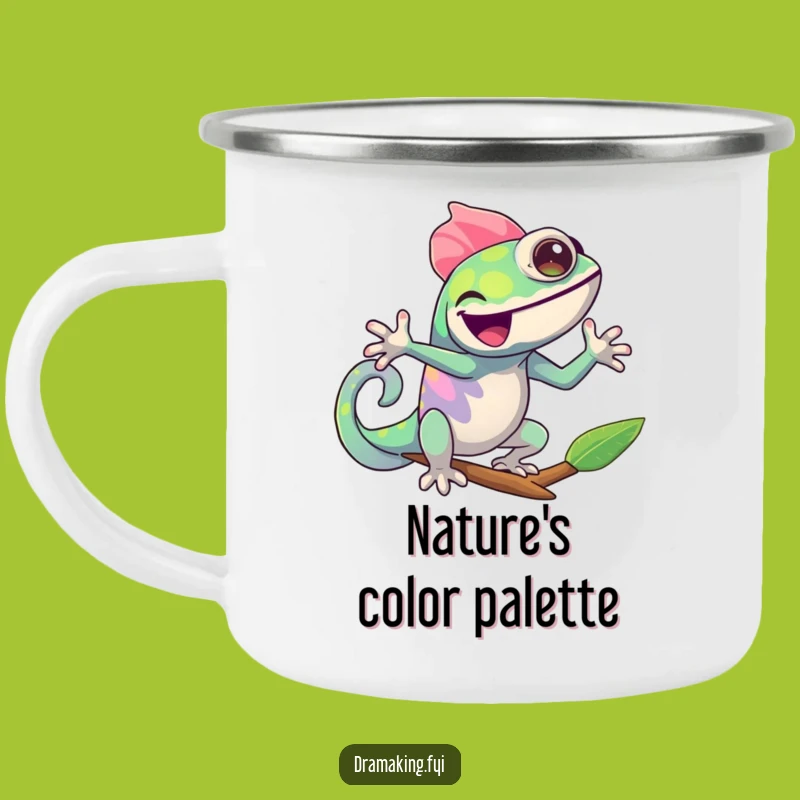 Funny Chameleon Pose Camping Mug: Enjoy Drinks with this Hilarious Outdoor Reptile Companion