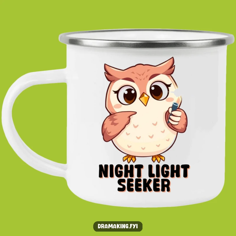 Funny Owl Spotlight Camping Mug: Durable Excited Character Cup