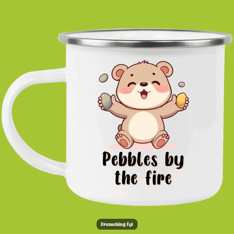Funny Bear Cub Pebble Juggling Camping Mug: Cute Animal Humor Drinkware Gift