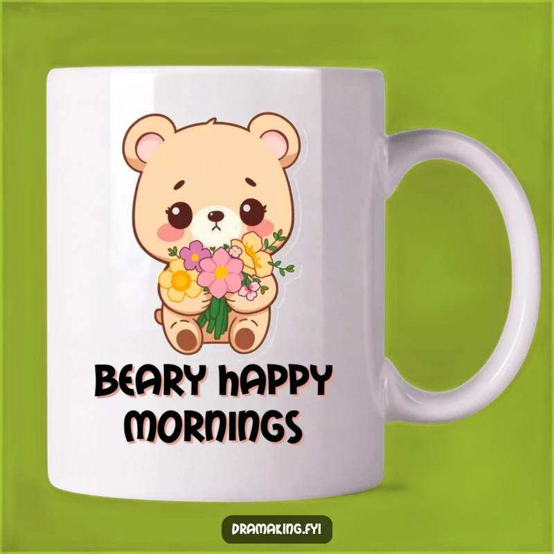 Funny Bear Bouquet Mug: Smug Flower Bear, Adorable & Hilarious Gift!