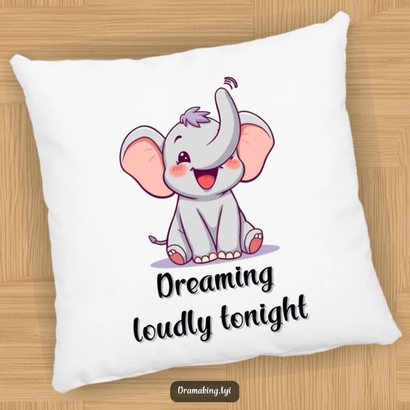 Funny Elephant Trumpet Pillow featuring a happy elephant trumpeting with theatrical joy, perfect for adding comfort and humor.