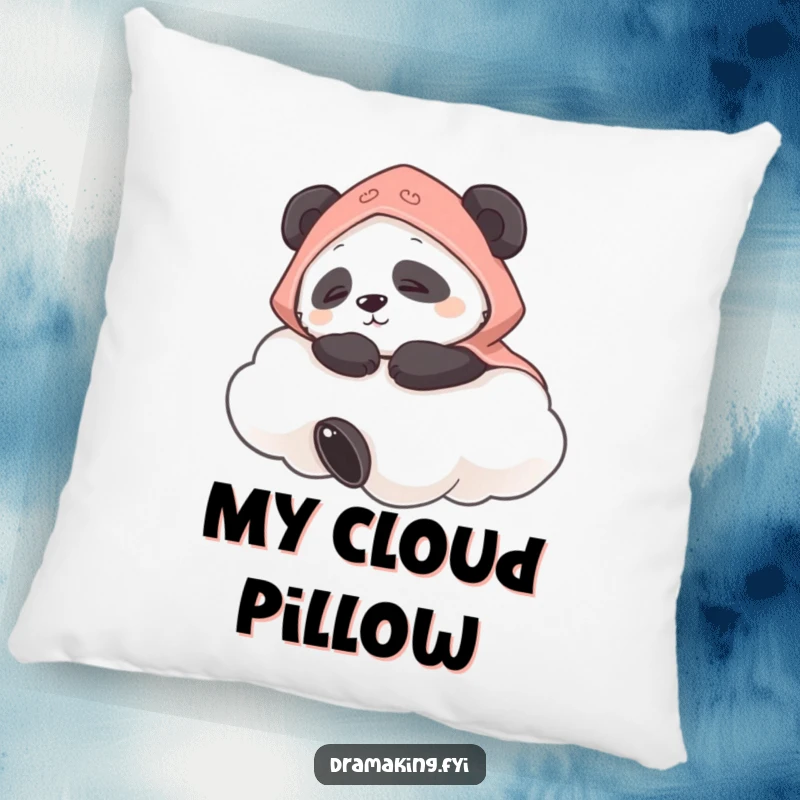 Funny pillow showcasing a panda in a cape napping peacefully on a cloud, offering soft, humorous comfort and dreamlike appeal.