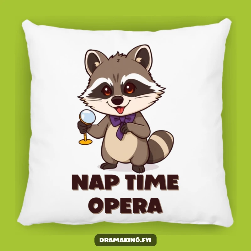 Funny Raccoon Pillow: Mischievous Opera Cushion, Cozy Theater Gift