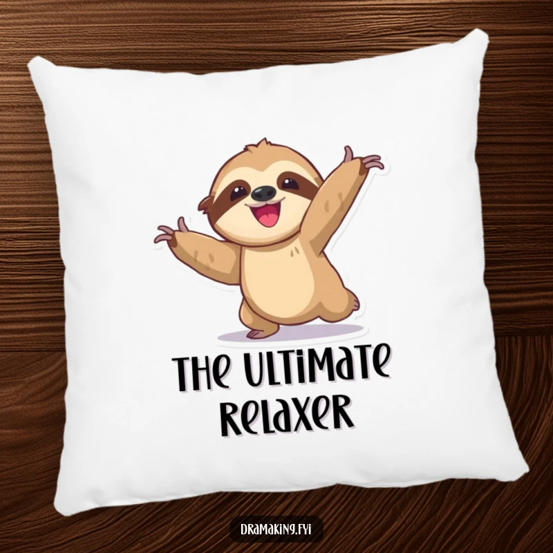 Funny sloth pillow showcasing a delighted character in an exaggerated, slow, dramatic pose, offering comfort and humorous decor.