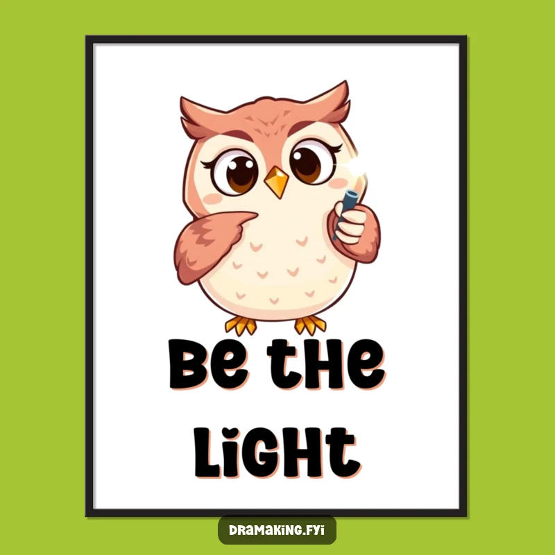 Funny Owl Spotlight Digital Art: Excited Character Print for Instant Drama