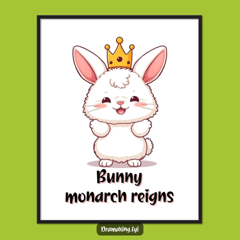 Funny Bunny King Digital Art - Printable Crowned Bunny for Humorous Wall Decor
