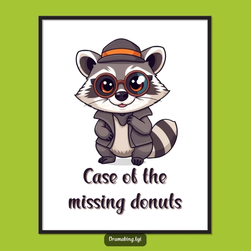 Funny Raccoon Detective Digital Print: Intriguing Wall Art, Unique Gift