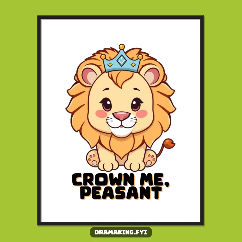 Funny Lion Cub Crown Digital Art: Sparkly & Regal Print for Humorous Decor!
