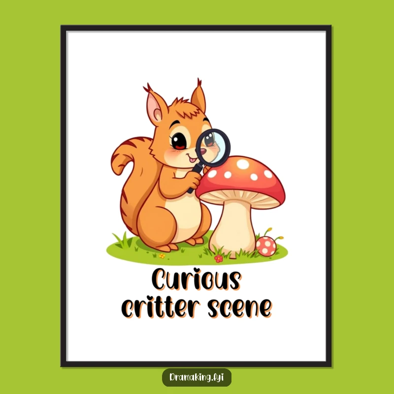 Funny Squirrel Mushroom Digital Print: Instant Nature Explorer Art!