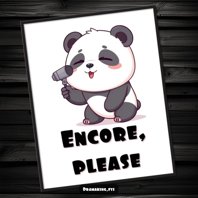 Funny Panda Digital Art: A proud panda with eyes closed sings into a tiny microphone, capturing a hilarious musical moment.