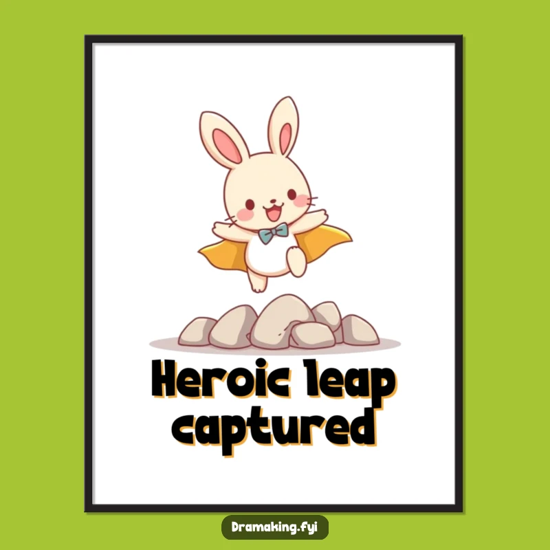 Funny Bunny Hero Digital Art: Leaping Cape Bunny Print, Instant Adorable Decor!