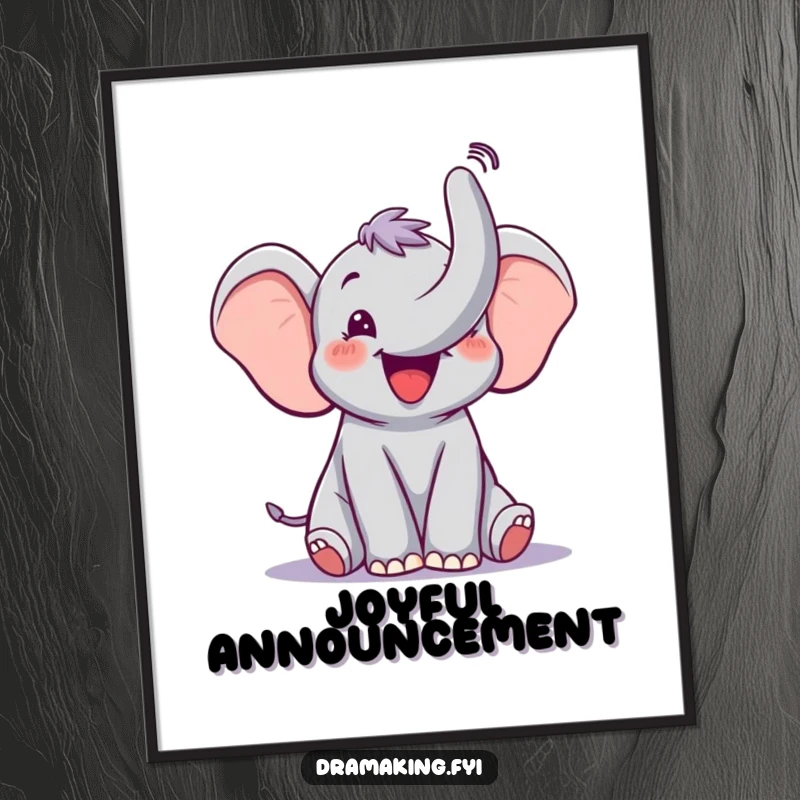 Funny Elephant Trumpet Digital Art Print of a happy elephant trumpeting loudly, ready to fill any space with humorous joy.