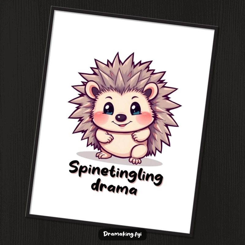 Funny Hedgehog Digital Art Print: A curious hedgehog with bristling spines in a dramatic pose, offering downloadable humor and fierce charm.