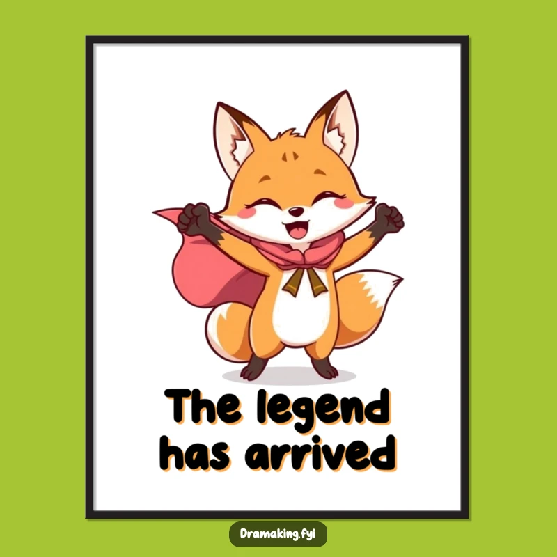 Funny Hero Fox Cape Digital Art - Instant Triumphant Wall Decor