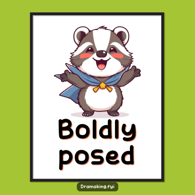 Funny Heroic Badger Digital Print: Joyful Cape-Wearing Art for Instant Download