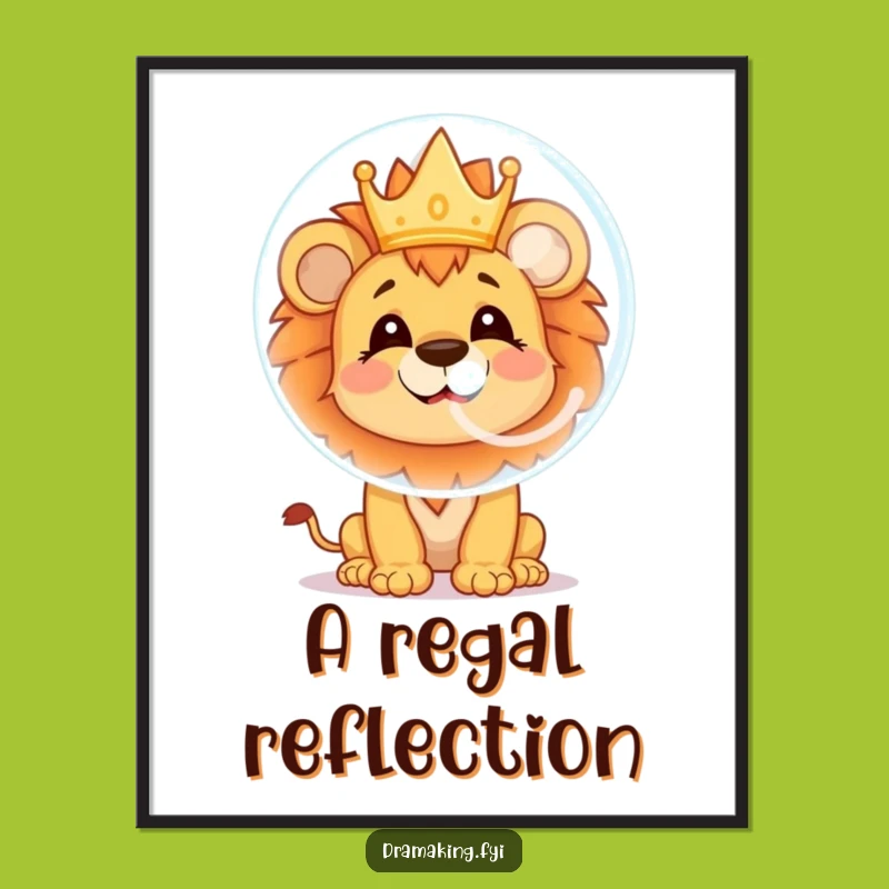 Funny Lion Cub Bubble Digital Art: Cheerful Character Print for Instant Joy