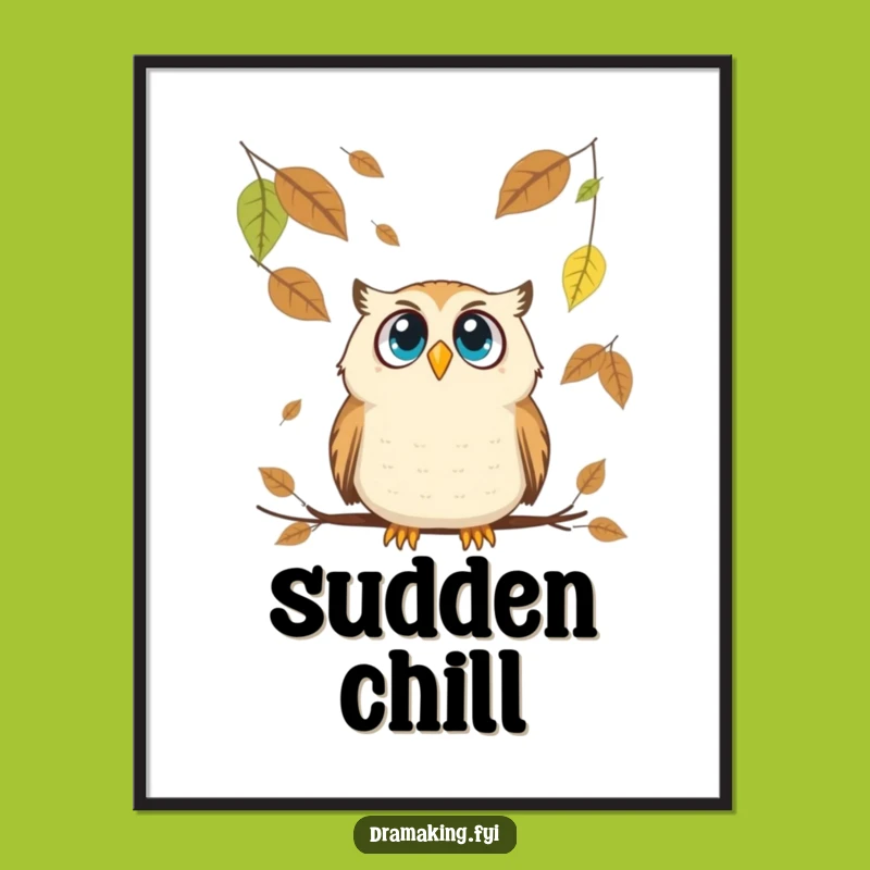 Funny Owl Leaf Surprise Digital Art: Bring Autumn Humor Home