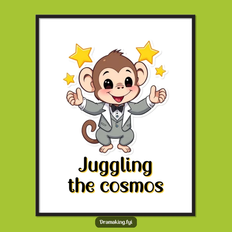 Funny Monkey Tuxedo Digital Art: Hilarious Cosmic Decor, Perfect Funny Gift!