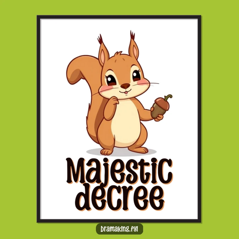 Funny Squirrel Acorn Scepter Digital Art - High-Quality Woodland Art, Printable Funny Gift