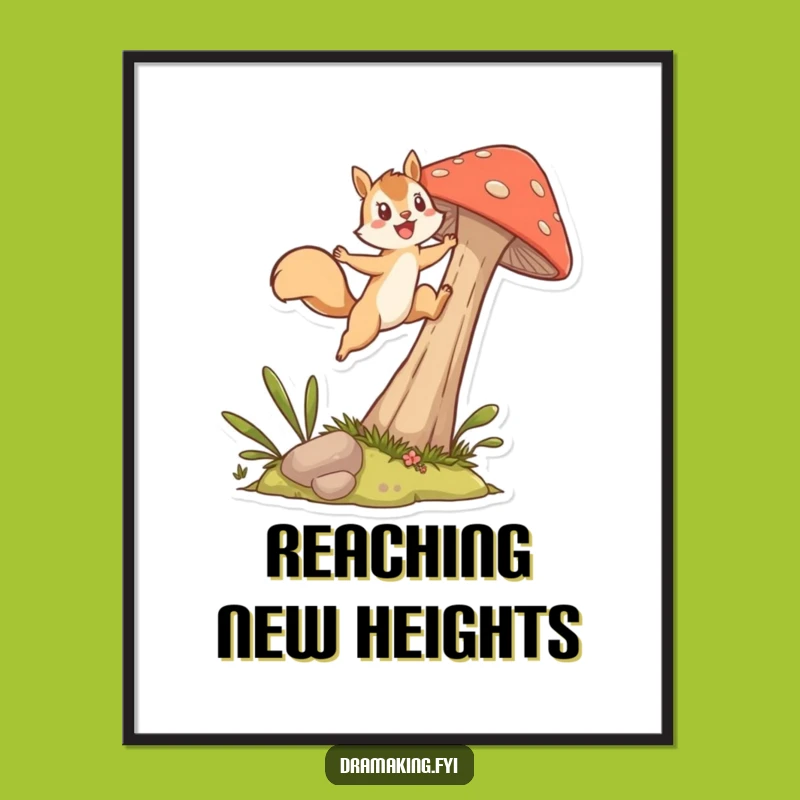 Funny Squirrel Mushroom Leap Digital Print: Energetic Character Art for Instant Joy