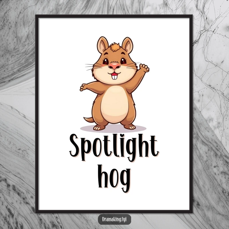 Funny Capybara Hero Digital Art Print of a capybara striking a heroic, over-the-top pose in a spotlight, for funny digital display.