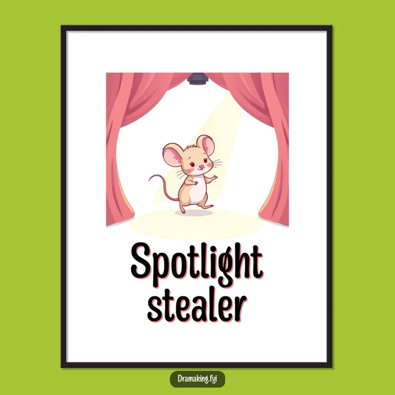 Funny Mouse Stage Digital Art: Timid Performer Spotlight Wall Art Gift