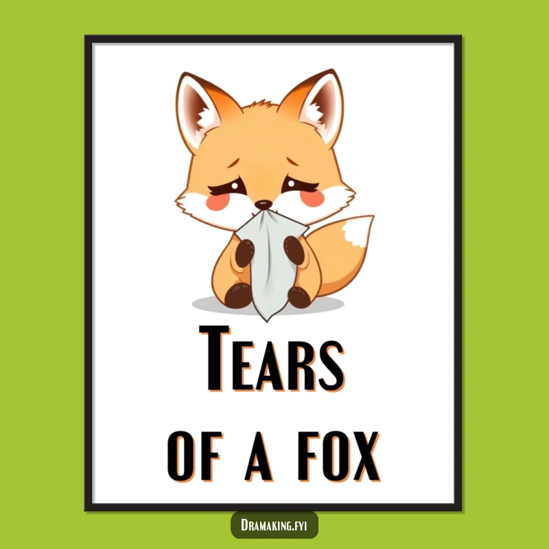 Funny Fox Weeping Digital Art: Little Fox Dramatic Wall Art Gift