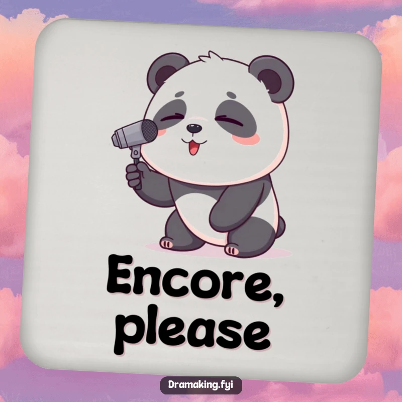 Funny Panda Coaster: A proud panda sings into a tiny microphone, adding a touch of musical humor to your drink.