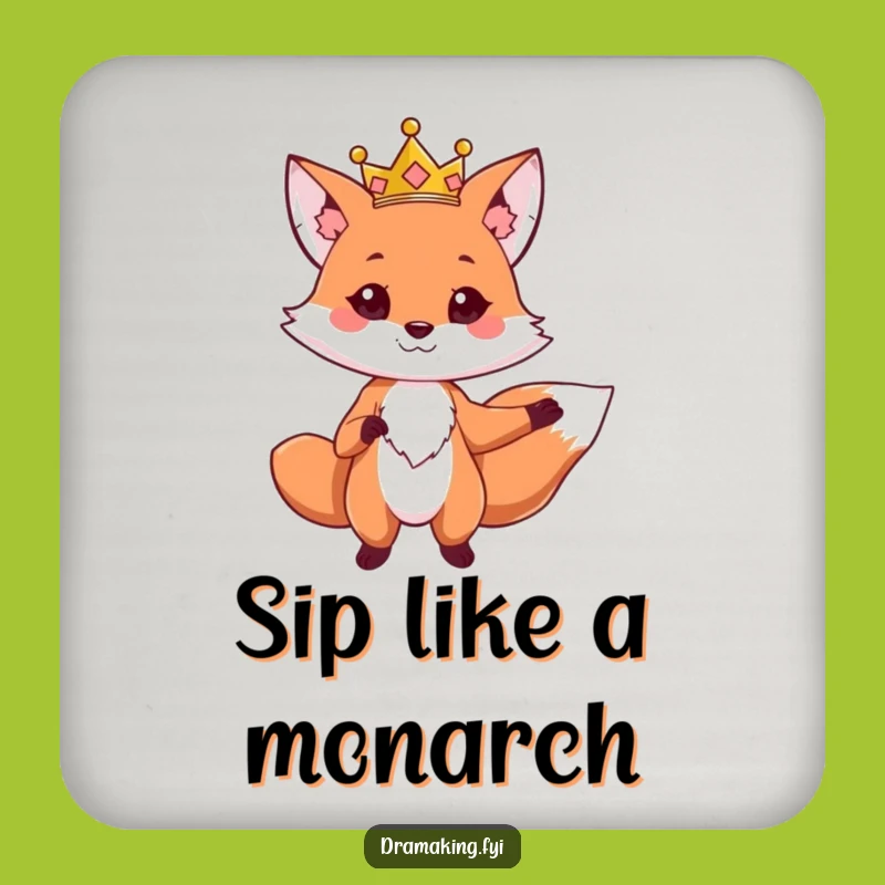 Funny Fox King Coaster: Royal Pose Decor, Protect Surfaces with Majesty!