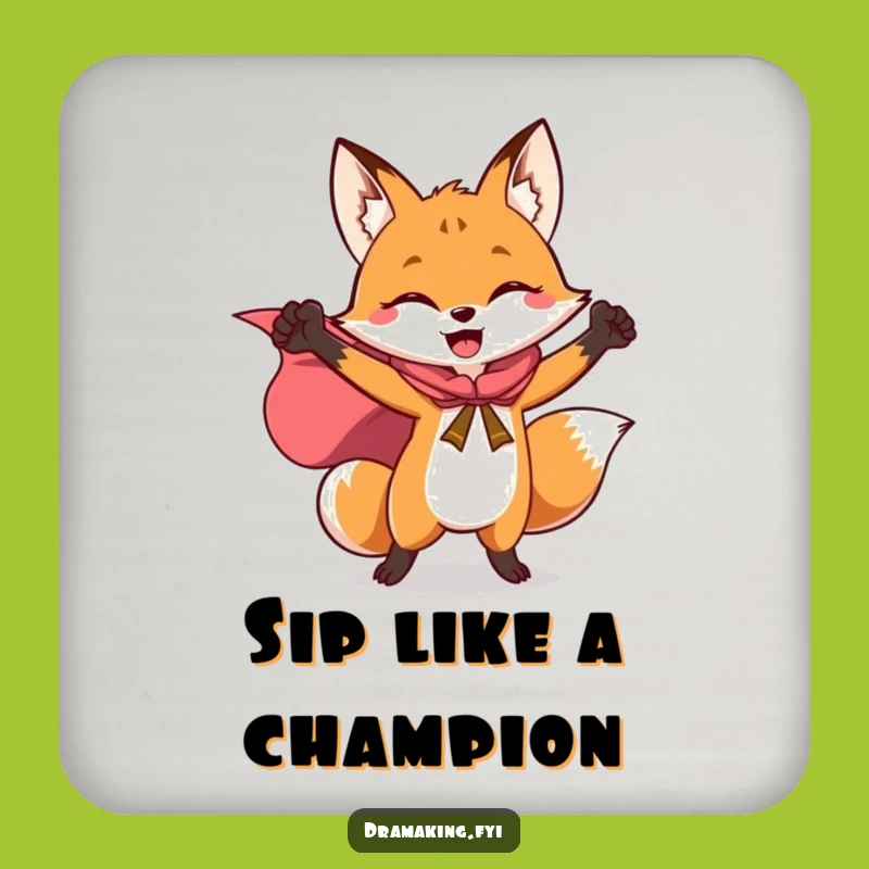 Funny Hero Fox Cape Coaster - Protect Surfaces with Heroic Humor