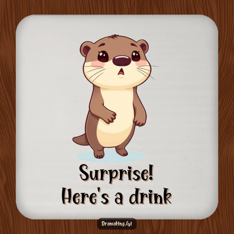 Funny Otter Coaster: A surprised otter in a dramatic pose, protecting surfaces with humorous animal charm.