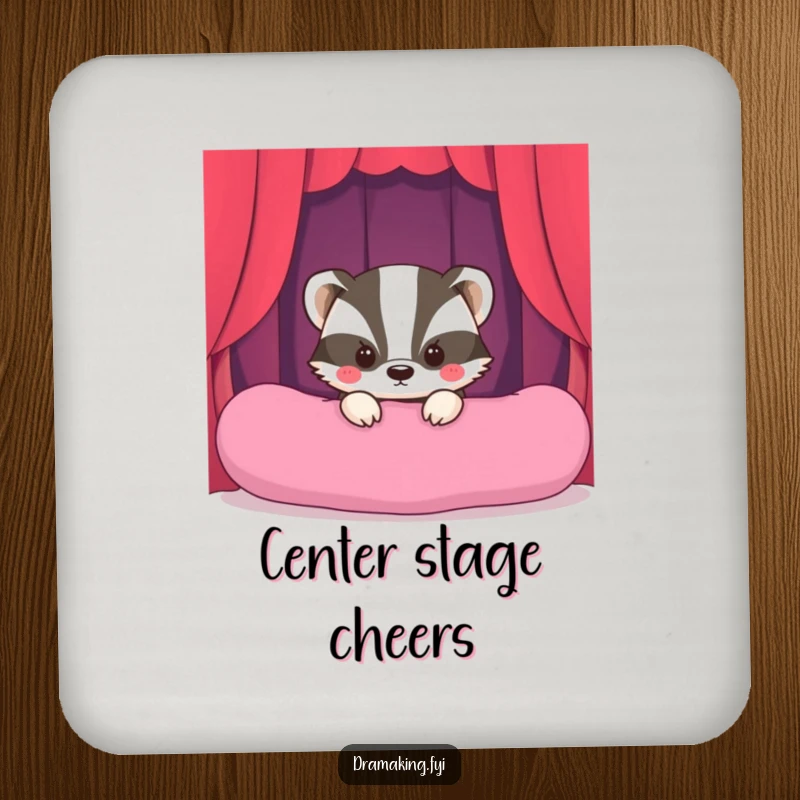 Funny Shy Badger Stage Coasters featuring a bashful badger peeking, offering protection with a dose of humorous shyness.