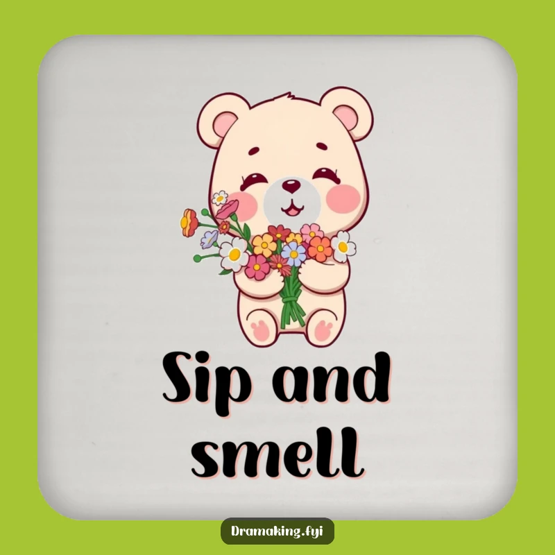 Funny Smug Bear Coaster Set: Protect Surfaces with Bouquet Bear Humor