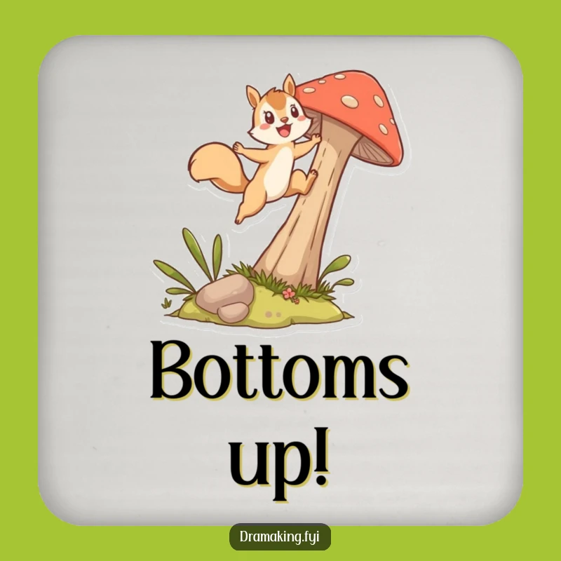 Funny Squirrel Mushroom Leap Drink Coaster: Protect Surfaces with Character Fun