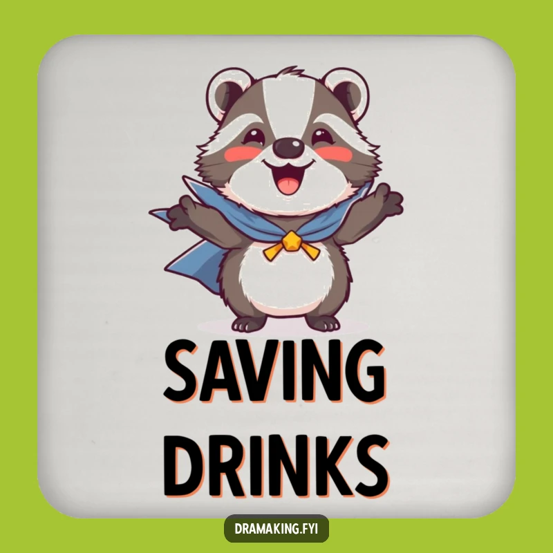 Funny Heroic Badger Coaster: Joyful Cape-Wearing Hero for Drink Protection