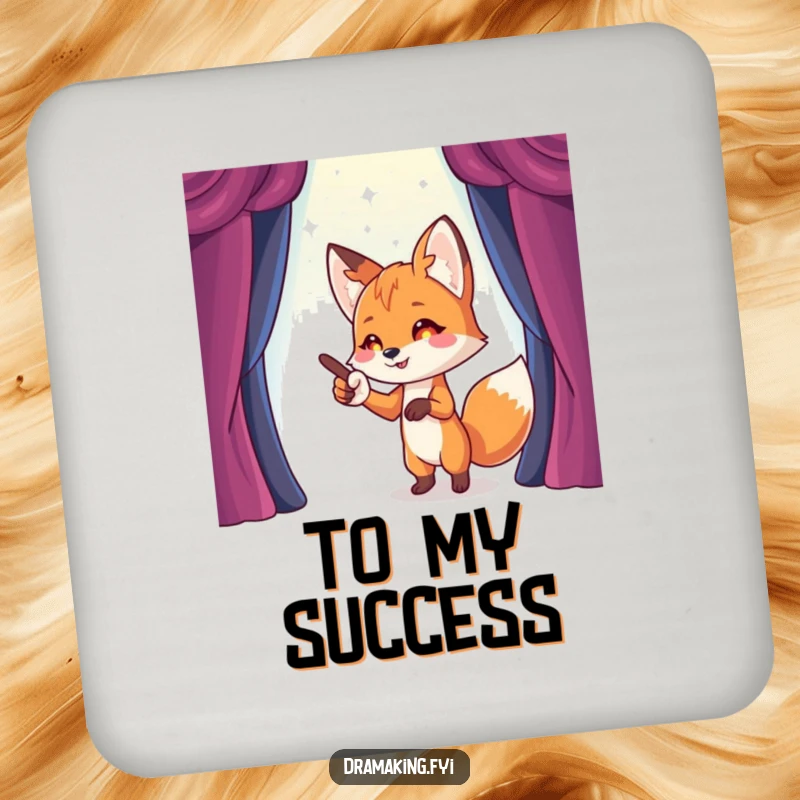 Funny Fox Stage Director Coasters with a playful fox pointing towards an imaginary stage, adding funny protection.