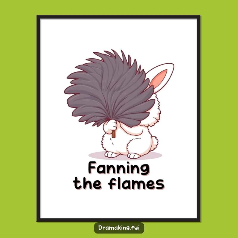 Funny Bunny Fanning Poster: Dramatic Fluffy Rabbit Art Print Gift for Decor