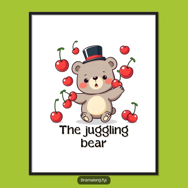 Funny Bear Juggling Poster: Whimsical Top Hat Character Art Print