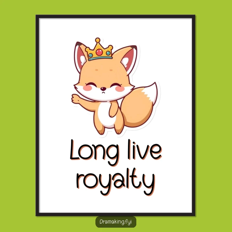 Funny Dramatic Fox Poster: Regal Crowned Fox Art for Your Walls