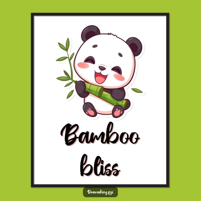 Funny Panda Bamboo Munching Poster: Peaceful Character Art for Serene Spaces