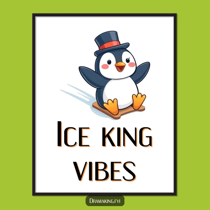 Funny Penguin Top Hat Poster: Hilarious Winter Scene Art, Perfect Funny Gift!