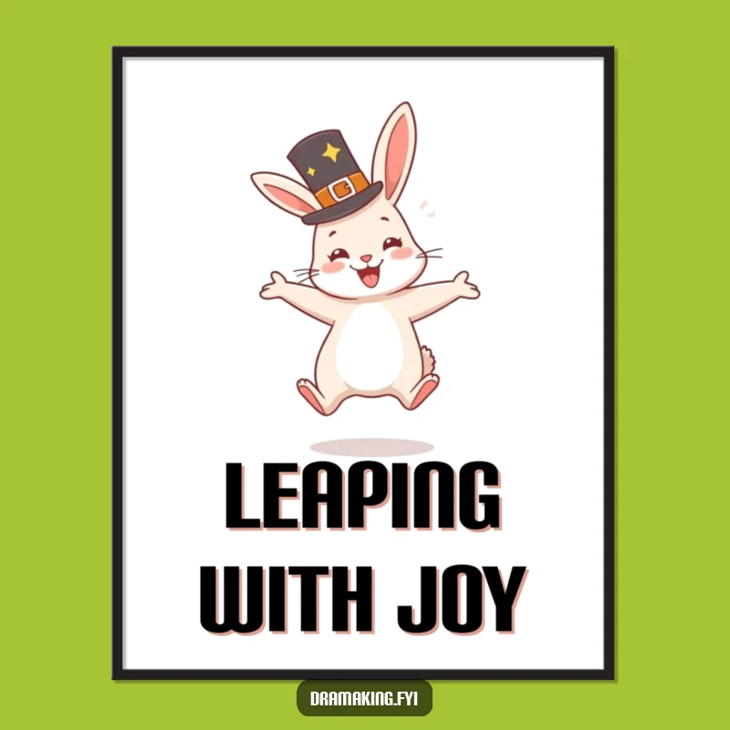 Funny Rabbit Hat Poster: Joyful Leap Art, Perfect Gift for Cheerful Walls
